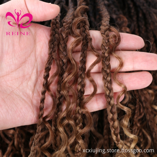 REINE New Styles Bohemian  Box Braids With Curls End Black Ombre Brown Synthetic Crochet Hair